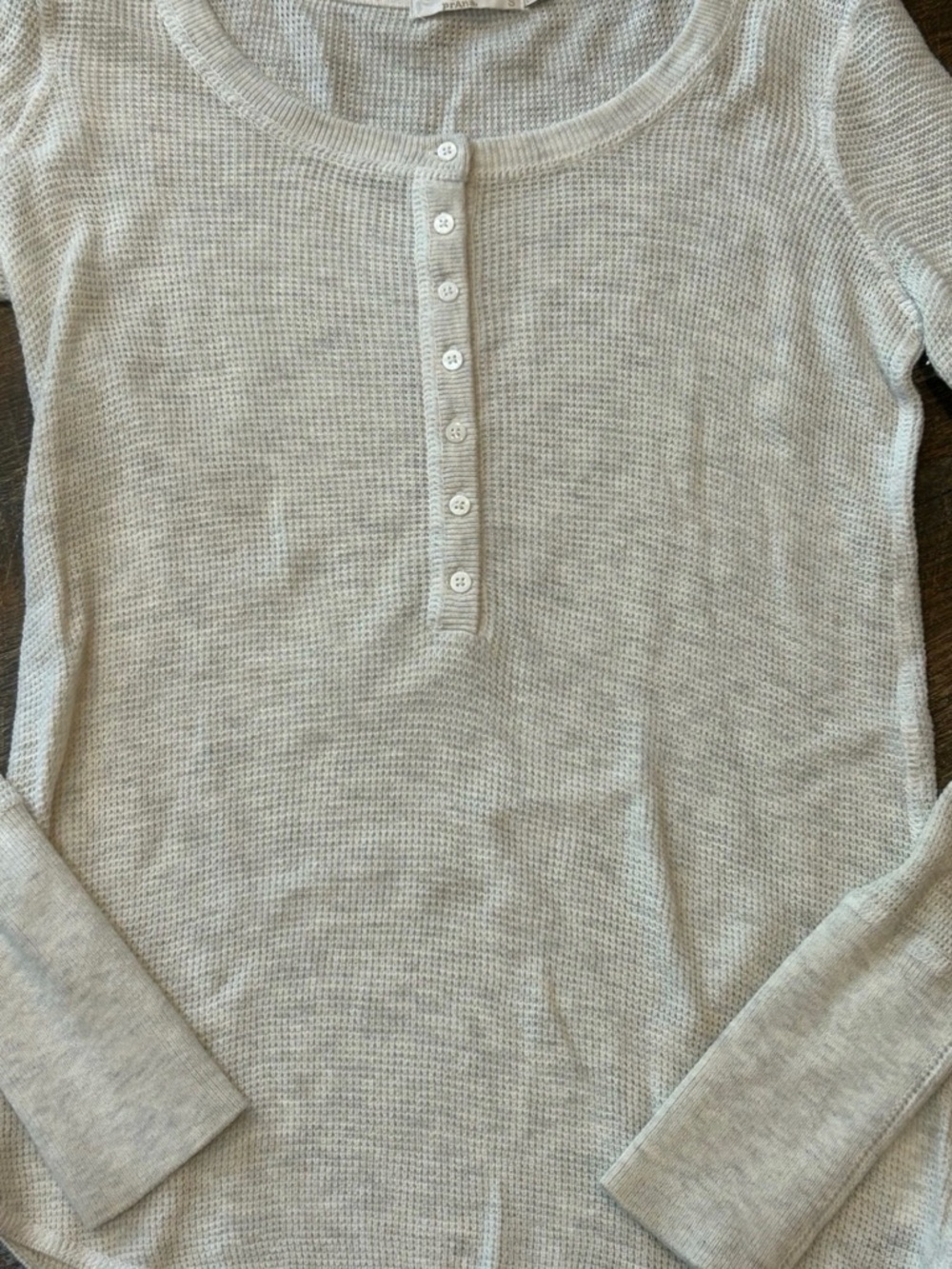 Prana Light Beige Ribbed Henley Long Sleeve - Picture 2 of 8